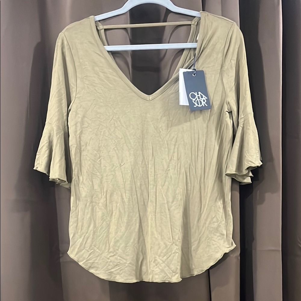 CHASER Women's Tan V-Neck Top- S